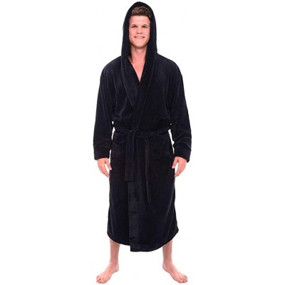 Robes Men's Bathrobe Bath Robe Plus Size Loungewear Winter Sleep Pajama Nightwear - Z-black - C218M6L3C69