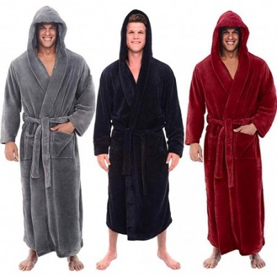 Robes Men's Bathrobe Bath Robe Plus Size Loungewear Winter Sleep Pajama Nightwear - Z-black - C218M6L3C69