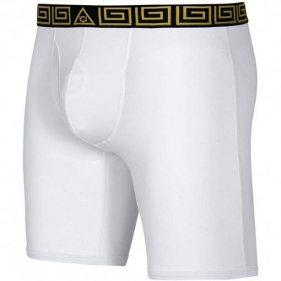 Boxer Briefs V Underwear with Dual Pouch Mens Sports Performance 8 inch Leg Boxer Briefs - White/Gold - CK18ZCL6A6E