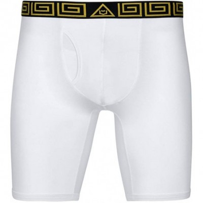 Boxer Briefs V Underwear with Dual Pouch Mens Sports Performance 8 inch Leg Boxer Briefs - White/Gold - CK18ZCL6A6E