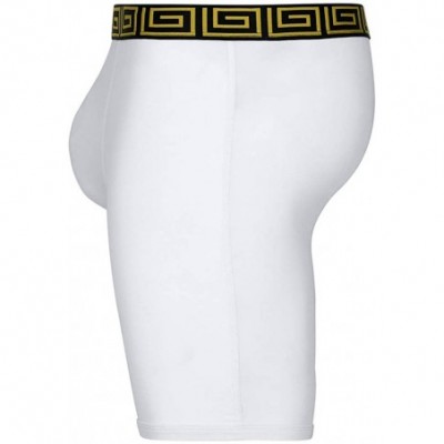 Boxer Briefs V Underwear with Dual Pouch Mens Sports Performance 8 inch Leg Boxer Briefs - White/Gold - CK18ZCL6A6E