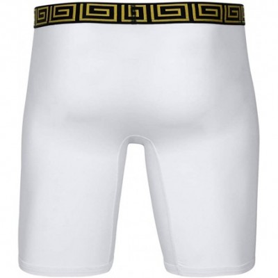 Boxer Briefs V Underwear with Dual Pouch Mens Sports Performance 8 inch Leg Boxer Briefs - White/Gold - CK18ZCL6A6E