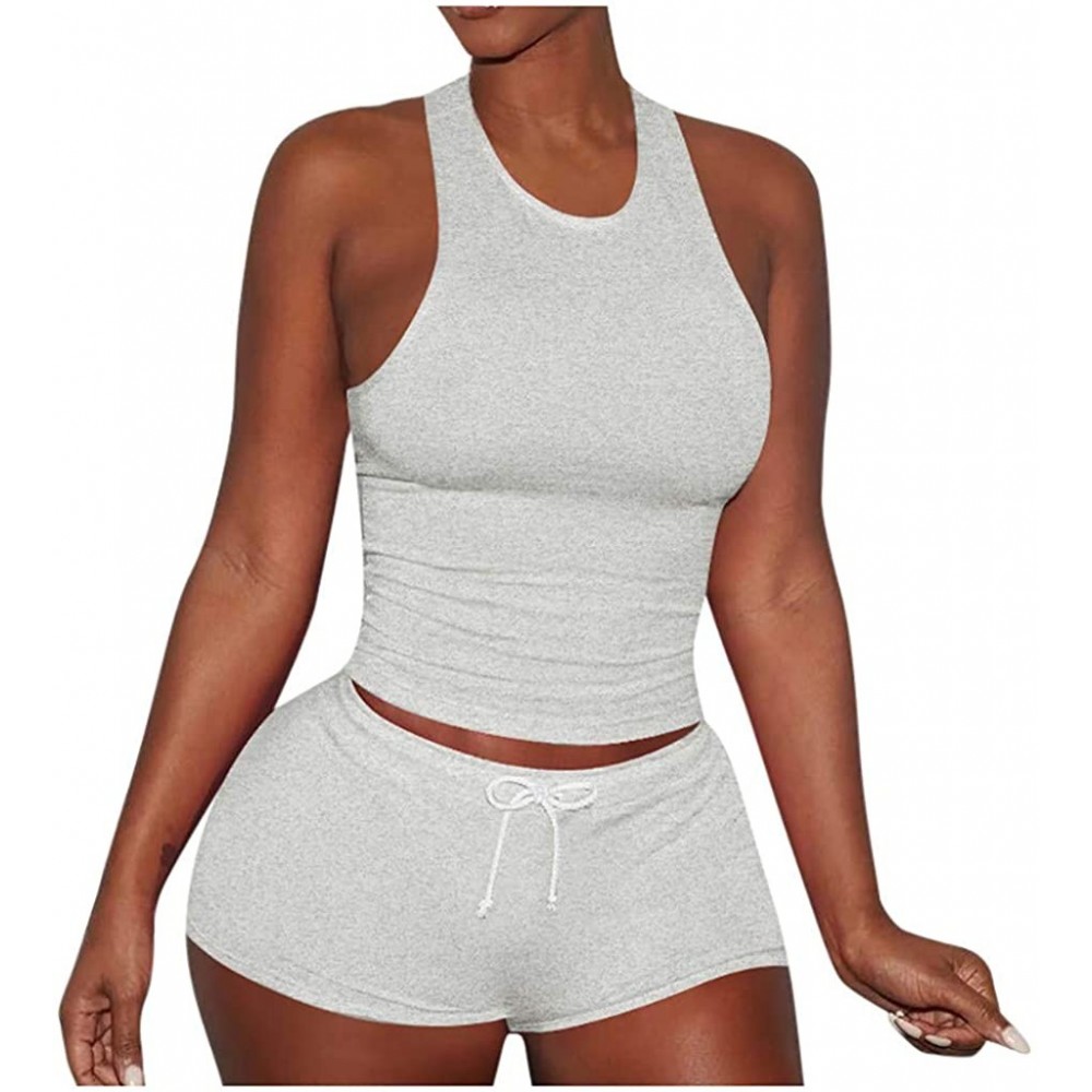 Thermal Underwear Two Piece Outfits for Women - Sexy Pajamas Crop Tops Workout Shorts Sweatsuits Sets-Sexy Outfits Crop Top +...