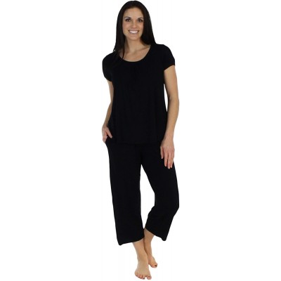 Sets Women's Sleepwear Bamboo Short Sleeve Top and Capri Pajama Set - Black - CL187QRM5UK