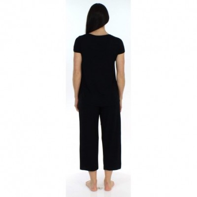 Sets Women's Sleepwear Bamboo Short Sleeve Top and Capri Pajama Set - Black - CL187QRM5UK