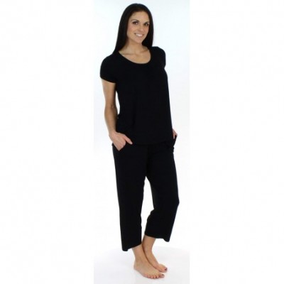 Sets Women's Sleepwear Bamboo Short Sleeve Top and Capri Pajama Set - Black - CL187QRM5UK