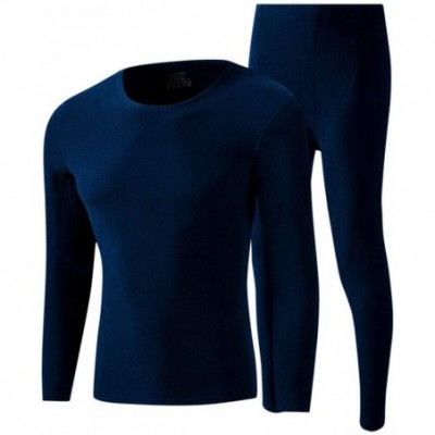 Thermal Underwear Men Thermal Underwear Set- No Trace Soft Velvet Fabric- Warm Long Sleeve Shirt and Long Johns-NavyblueV-Nec...