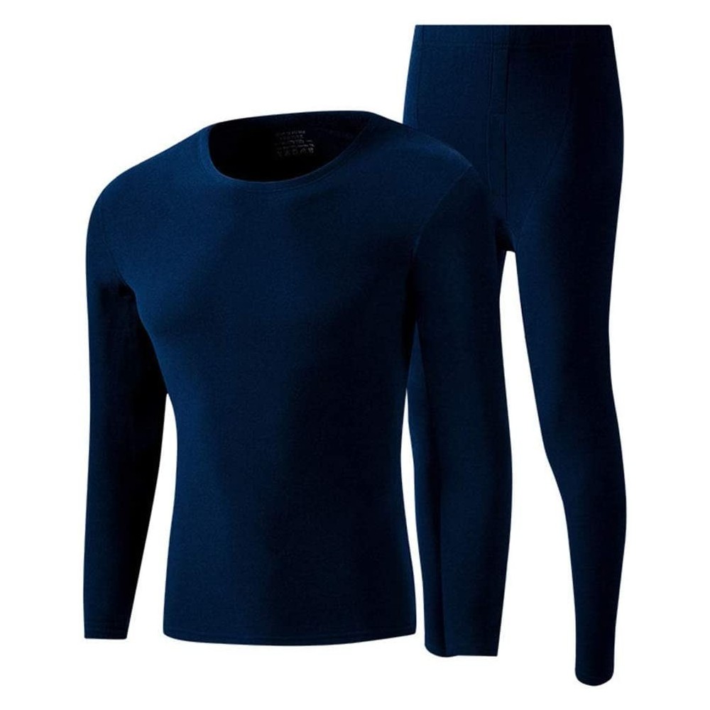 Thermal Underwear Men Thermal Underwear Set- No Trace Soft Velvet Fabric- Warm Long Sleeve Shirt and Long Johns-NavyblueV-Nec...