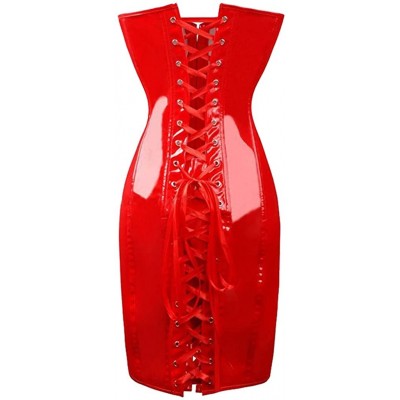 Shapewear Womens Faux Leather Vintage Club Party Corset Dress - Red - C612BKTOE85