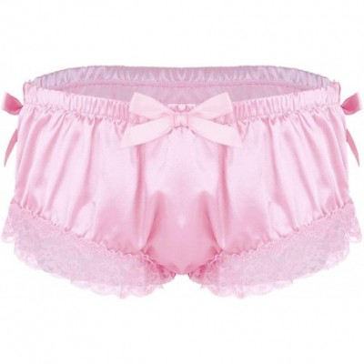 Briefs Men Lingerie Sissy Ruffle Frilly Satin Panties Lace Maid Crossdressing Briefs Underwear - Pink - CK18LMRIASO