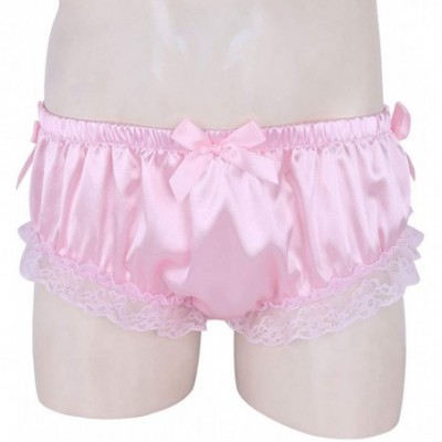 Briefs Men Lingerie Sissy Ruffle Frilly Satin Panties Lace Maid Crossdressing Briefs Underwear - Pink - CK18LMRIASO