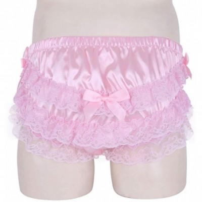 Briefs Men Lingerie Sissy Ruffle Frilly Satin Panties Lace Maid Crossdressing Briefs Underwear - Pink - CK18LMRIASO