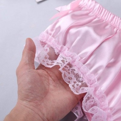 Briefs Men Lingerie Sissy Ruffle Frilly Satin Panties Lace Maid Crossdressing Briefs Underwear - Pink - CK18LMRIASO