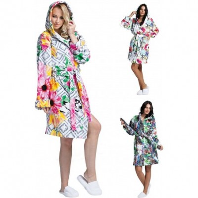 Robes Luxury Bath Robe Women's Hooded Lightweight Cotton Terrycloth Spa Robes with Pocket - Hawai - CN18KDIYN9Y