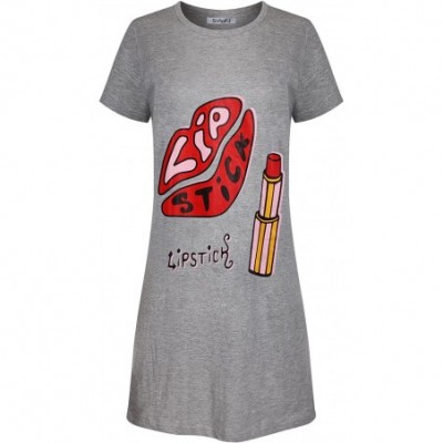 Nightgowns & Sleepshirts Women's Cotton Printed Short Sleeve Sleep Shirt One Size Fit All - Grey1 Lip Stick - CT18CY7TMDA