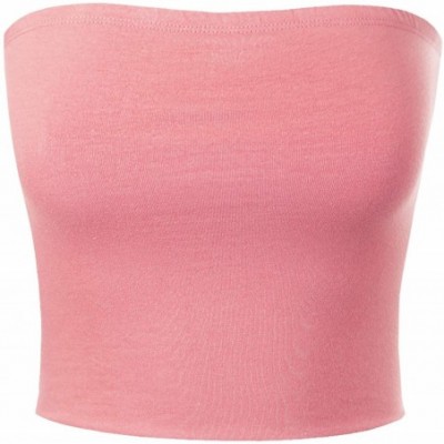 Camisoles & Tanks Women's Causal Strapless Cute Basic Solid SexyTube Top - Pink - C218NA8RQ48