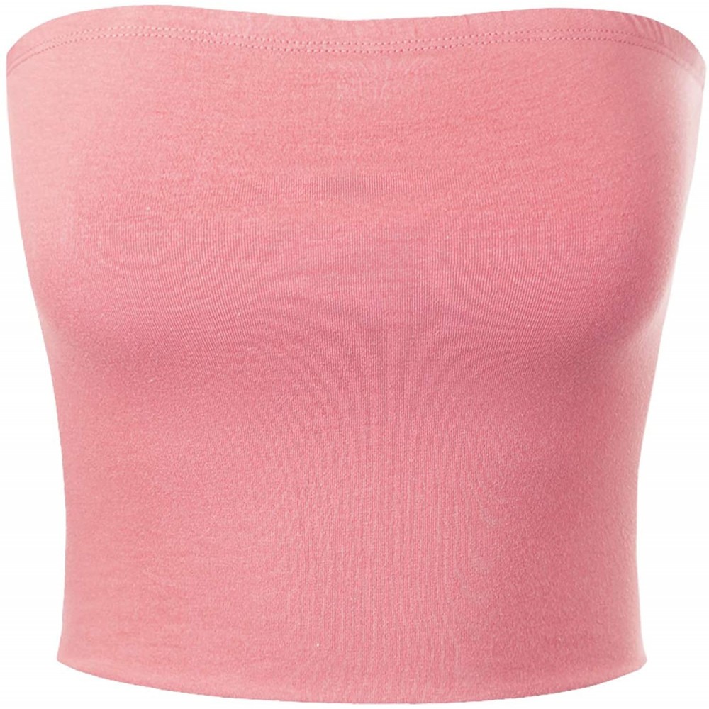 Camisoles & Tanks Women's Causal Strapless Cute Basic Solid SexyTube Top - Pink - C218NA8RQ48