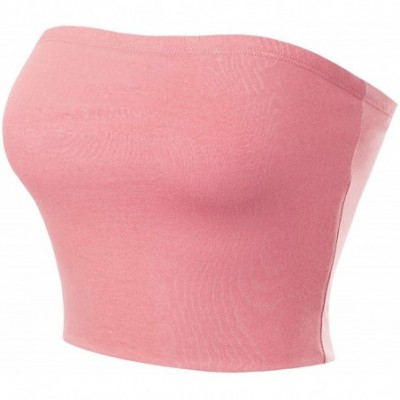 Camisoles & Tanks Women's Causal Strapless Cute Basic Solid SexyTube Top - Pink - C218NA8RQ48