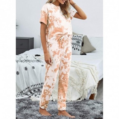 Sets Womens Tie Dye Printed Long Sleeve Tops and Pants Long Pajamas Set Joggers PJ Sets Nightwear Loungewear D Orange - CY198...