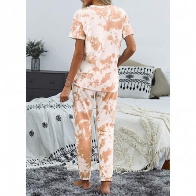 Sets Womens Tie Dye Printed Long Sleeve Tops and Pants Long Pajamas Set Joggers PJ Sets Nightwear Loungewear D Orange - CY198...