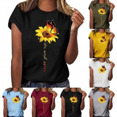 Thermal Underwear Women Plus Size Sunflower Print Short Sleeved T-Shirt Blouse Summer Tops - Sunflower Print Summer Tops Red ...