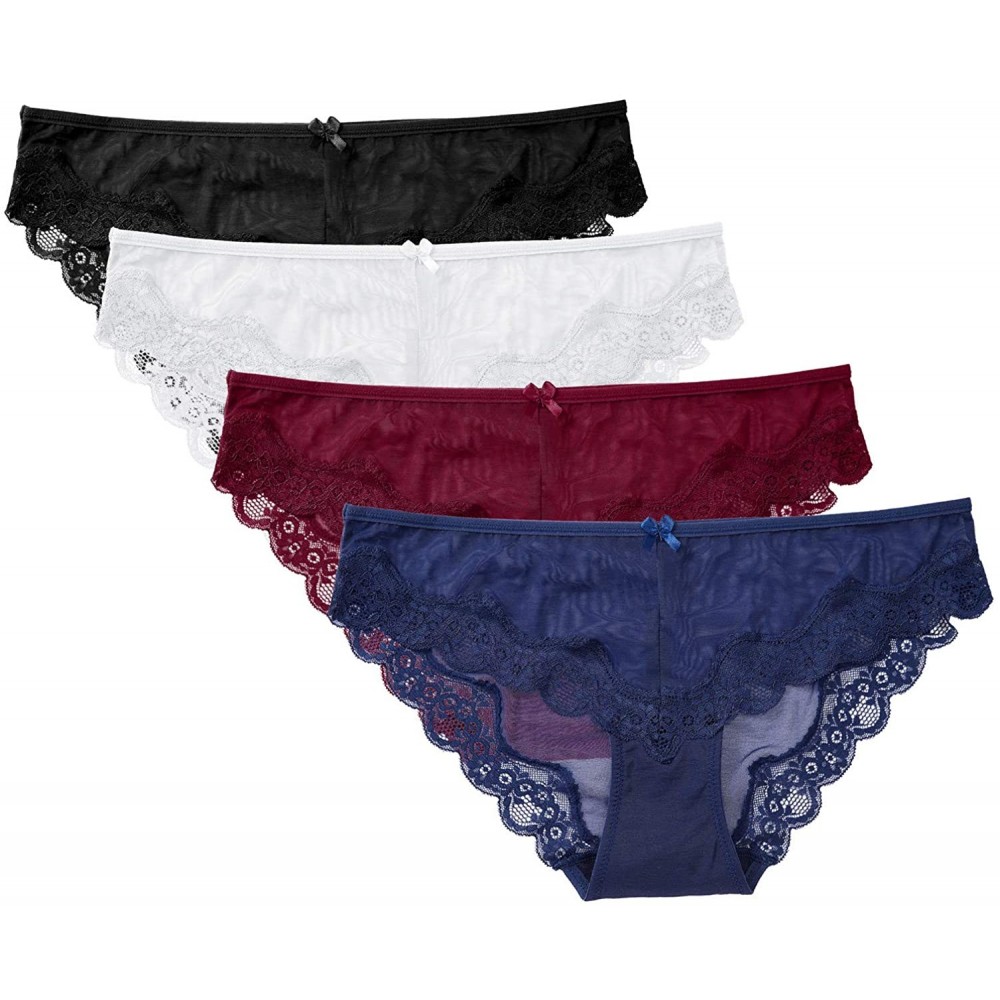 Panties Women Soft Panties Mid Rise Lace Trim Underwear Cotton Nylon Briefs Multipack - Sexy Full Lace - CJ18EX53X9L