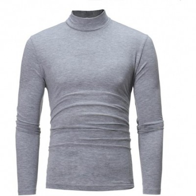 Undershirts Long Sleeve Shirts Men's Autumn Long Sleeve O-Neck Stretchy Turtleneck T-shirt Top Sweatshirt Blouse - Gray - CA1...