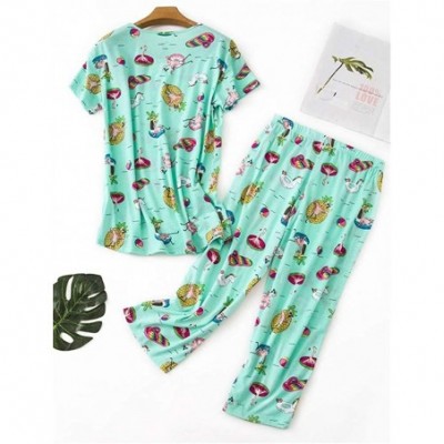 Sets Women's Cute Printed Short Sleeve Tops with Capri Pants Pajama Sets Cotton Soft Loungewear Sleepwear - Green - C818SOHXXD3