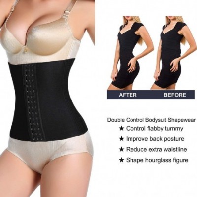 Shapewear Waist Trainer Corset for Weight Loss Fat Burner Tummy Control 16 Steel Boned Body Shaper - Black - C218HYM25T4