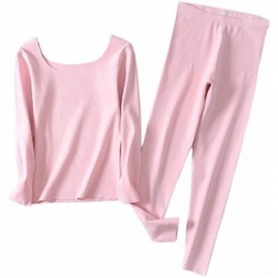 Thermal Underwear Women's 2 Piece Thermal Underwear Set Long Sleeve Top and Bottom Sleepwear - Pink - CD18A7KLQ0I