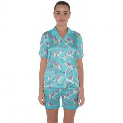 Sets Womens Carousel Horses Merry Go Round Satin Short Sleeve Pyjamas Set - Mint - CR186K9WS23