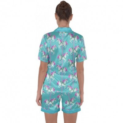 Sets Womens Carousel Horses Merry Go Round Satin Short Sleeve Pyjamas Set - Mint - CR186K9WS23