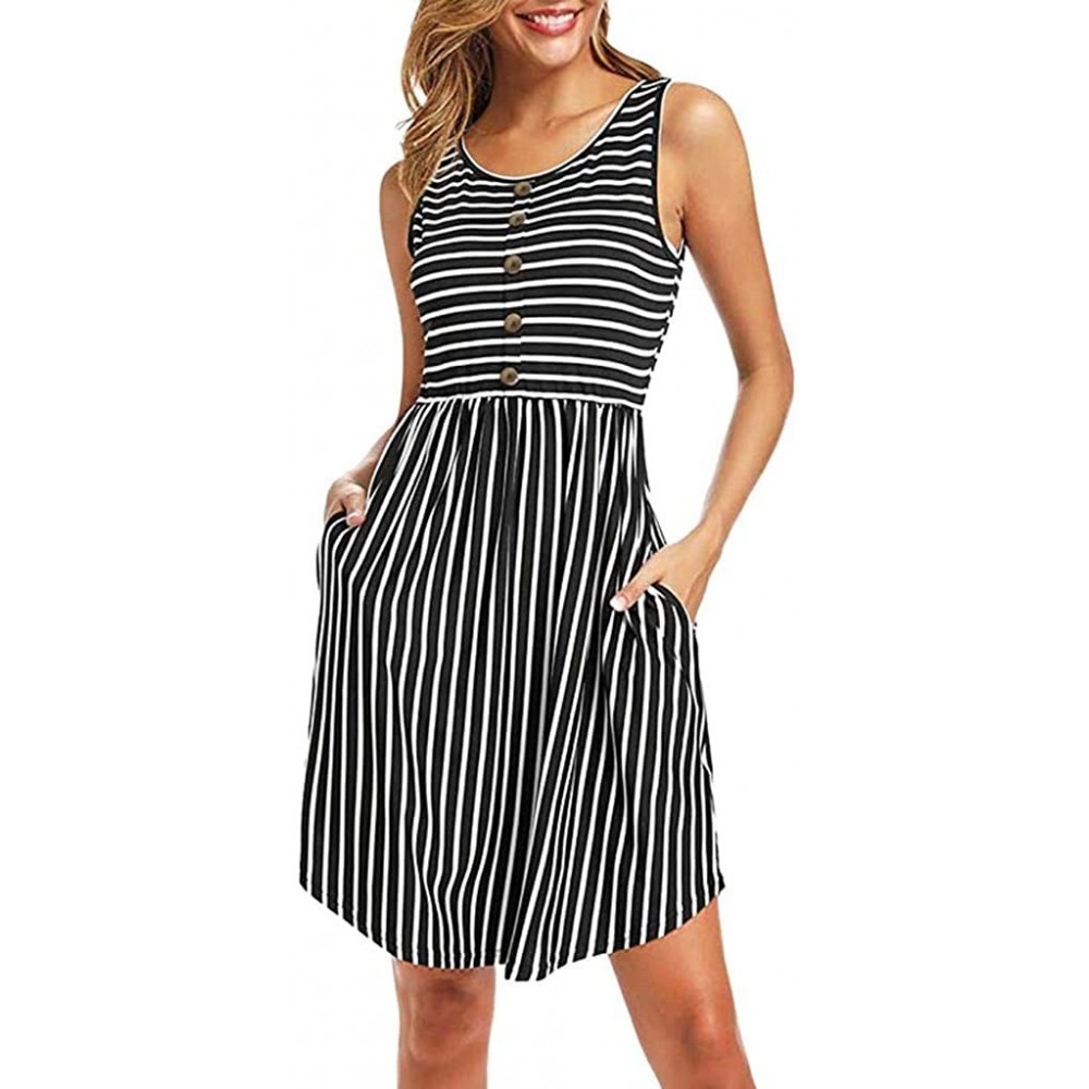 Baby Dolls & Chemises Stripe Dresses for Women Casual Summer Party Dress with Pockets Ladies Loose Swing Dress Sleeveless Bea...