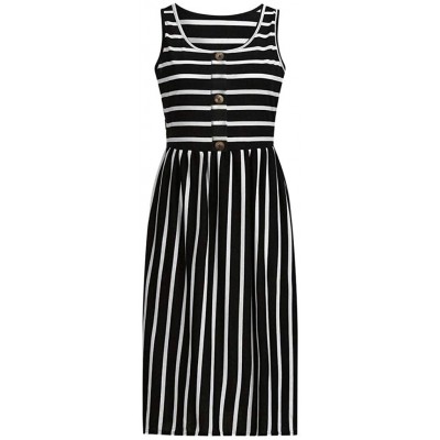 Baby Dolls & Chemises Stripe Dresses for Women Casual Summer Party Dress with Pockets Ladies Loose Swing Dress Sleeveless Bea...