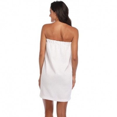 Robes Women's Waffle Shower Wrap Towel Spa Bath Cover Up with Pocket - White - CI193W6H9YY