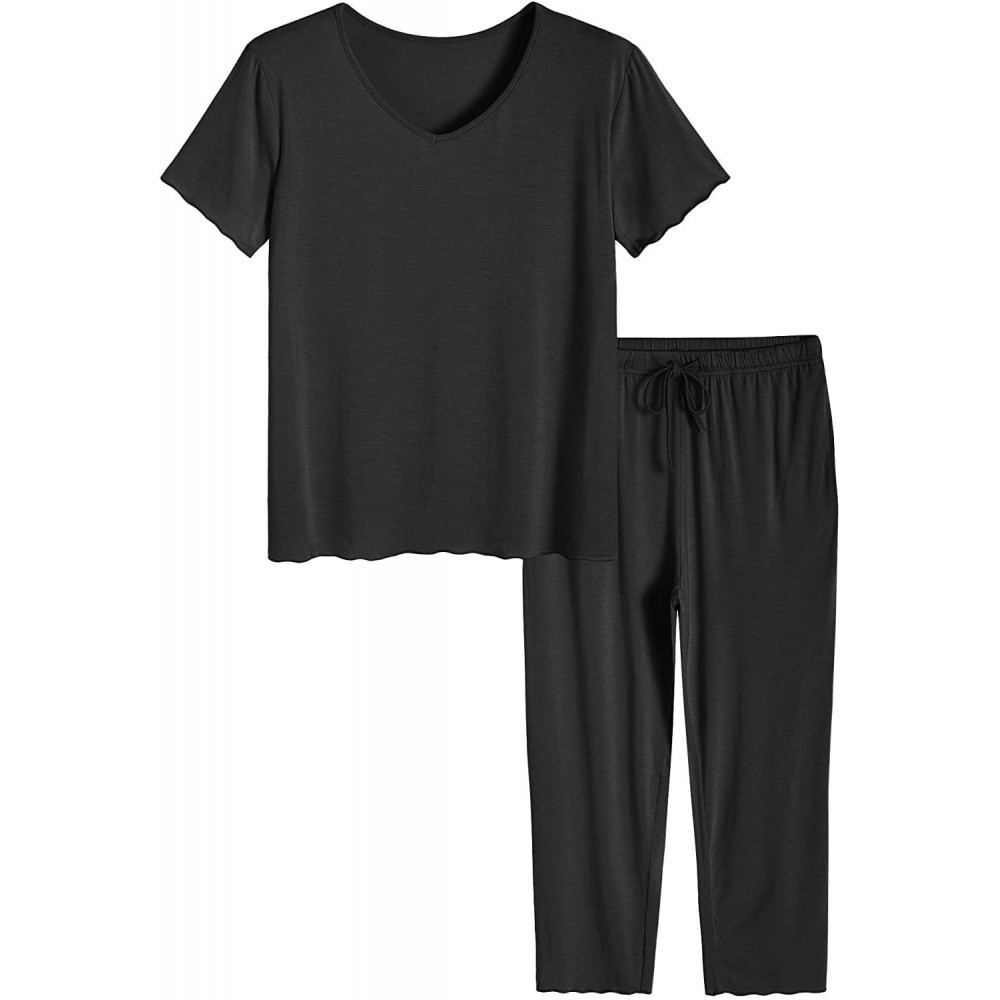 Sets Women's Short Sleeves Loungewear Top and Capris Pajamas Set - Black - CJ18ZITHEH7