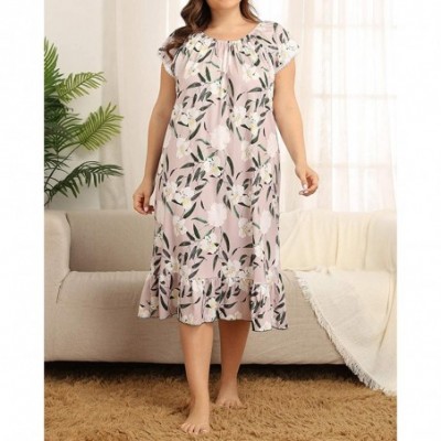 Sets Women's Plus Size Nightgown Loungewear Long Cotton Sleepwear Casual Short Sleeve Full Length Sleepdress XL-4XL - Dress-c...