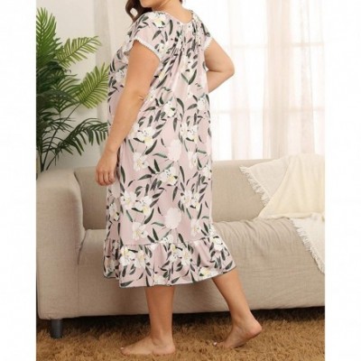 Sets Women's Plus Size Nightgown Loungewear Long Cotton Sleepwear Casual Short Sleeve Full Length Sleepdress XL-4XL - Dress-c...