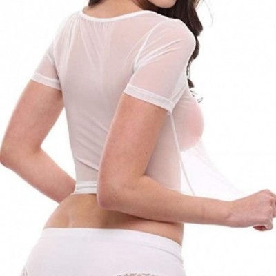 Thermal Underwear Bra for Women Sexy Lingerie Solid Short Sleeve Mesh Perspective Underwear Tops Shirt - White - CA18U90AWRO