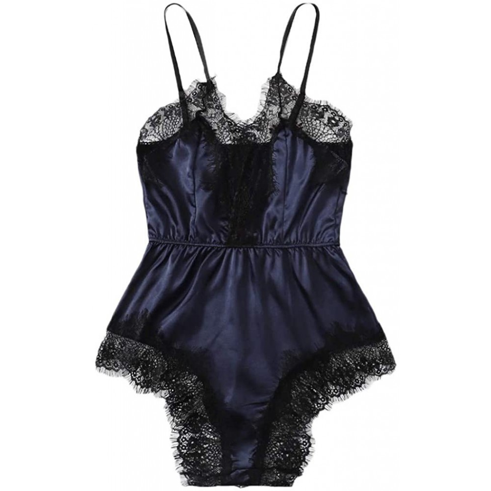 Baby Dolls & Chemises Sexy Lace Nightwear for Women Plus Size Bodydoll Pajamas Set Lingerie Sleepwear - Navy02 - C2194T7MH7L