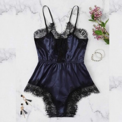 Baby Dolls & Chemises Sexy Lace Nightwear for Women Plus Size Bodydoll Pajamas Set Lingerie Sleepwear - Navy02 - C2194T7MH7L