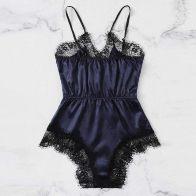 Baby Dolls & Chemises Sexy Lace Nightwear for Women Plus Size Bodydoll Pajamas Set Lingerie Sleepwear - Navy02 - C2194T7MH7L