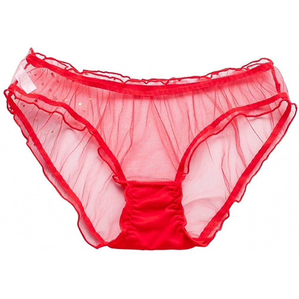 Panties Female Personality Multicolor Transparent Mesh Sexy Lace Lingerie Ladies Panties - Red - CU196U0M8RS