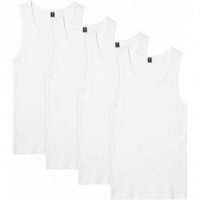 Undershirts Men's 100% Cotton Ribbed Tank Tops Sleeveless Crewneck A-Shirts Basic Solid Undershirts Vests 4 Pack M35 - White ...