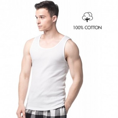 Undershirts Men's 100% Cotton Ribbed Tank Tops Sleeveless Crewneck A-Shirts Basic Solid Undershirts Vests 4 Pack M35 - White ...