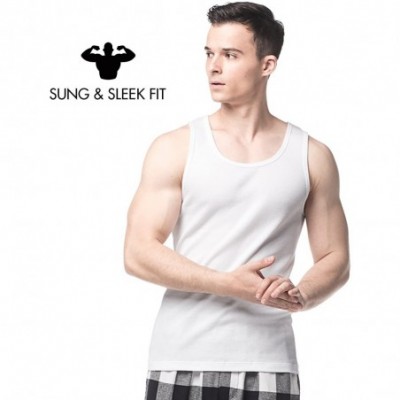 Undershirts Men's 100% Cotton Ribbed Tank Tops Sleeveless Crewneck A-Shirts Basic Solid Undershirts Vests 4 Pack M35 - White ...