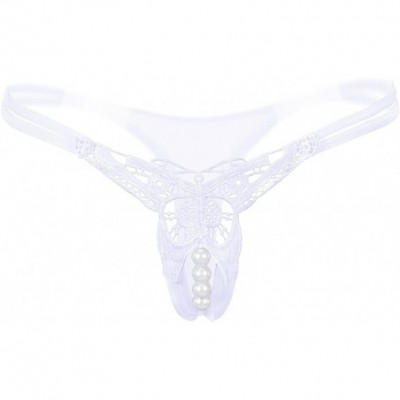 Panties Sexy Pendant Pearl G String Women Panties Low Waist Thongs Underwear Panties - White - CU18NW9K3HY