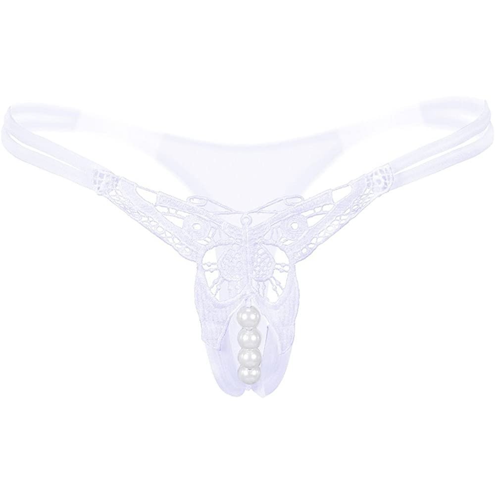 Panties Sexy Pendant Pearl G String Women Panties Low Waist Thongs Underwear Panties - White - CU18NW9K3HY