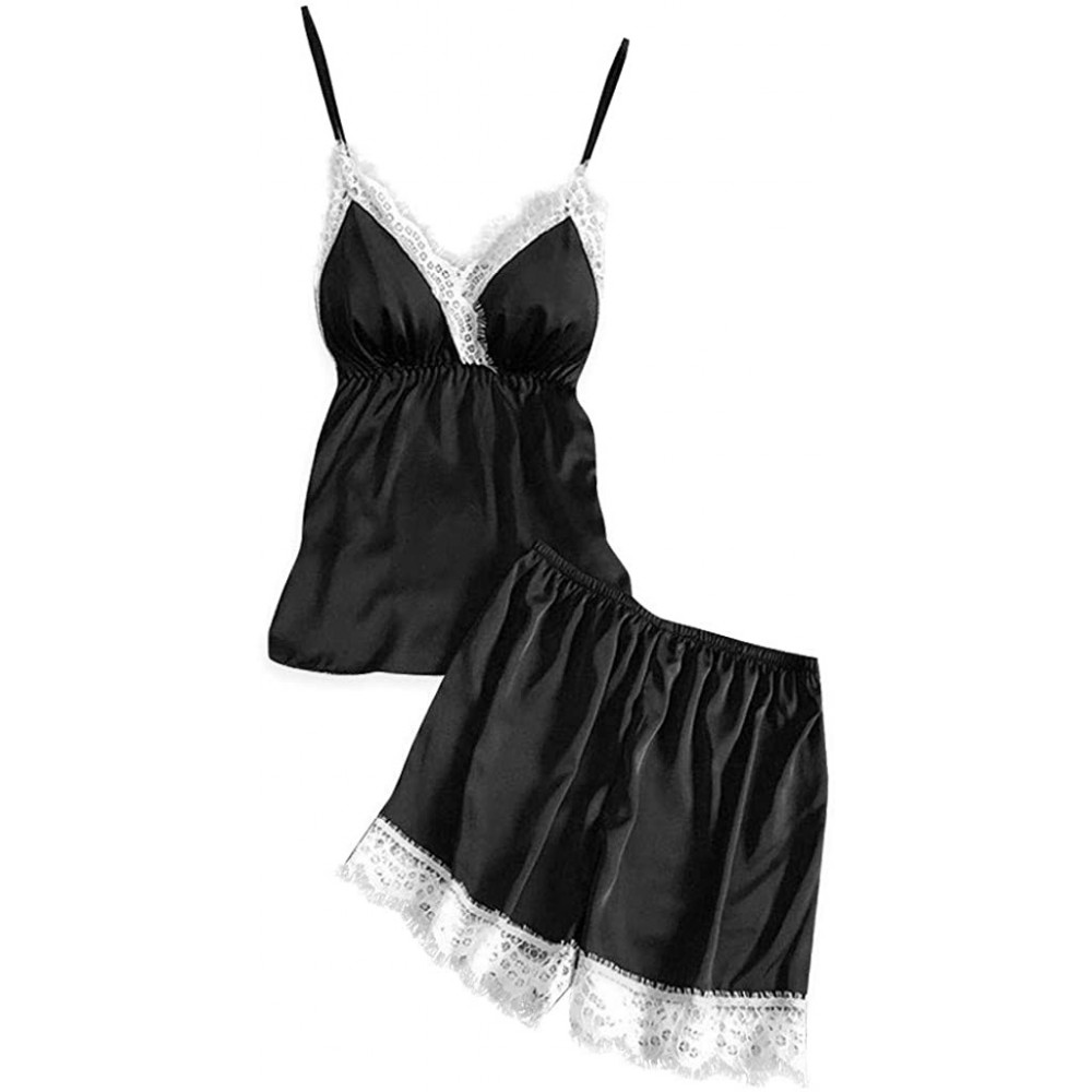 Baby Dolls & Chemises Women V-Neck Lingerie Sexy Lace Lingerie Nightwear Underwear Babydoll Short Sleepwear Set-S-XXL - Black...