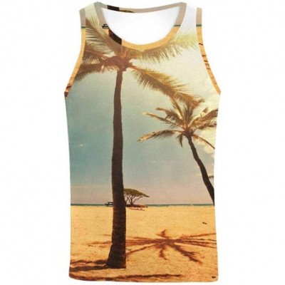 Undershirts Men's Muscle Gym Workout Training Sleeveless Tank Top Tropical Beach at Sunset - Multi5 - C919DW7O87S